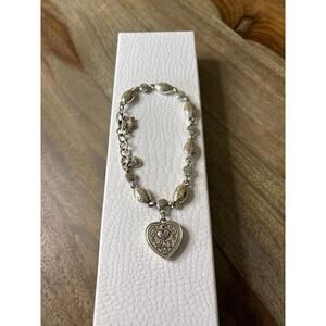 Brighton "Love Heals" silver-tone heart charm bracelet